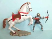 Starlux - Moyen-âge - série 64 - réf 6115 - cavalier tireur arc cheval blanc cabré
