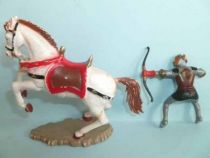 Starlux - Moyen-âge - série 64 - réf 6115 - cavalier tireur arc cheval blanc cabré