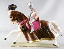 Starlux - Moyen-&acirc;ge - S&eacute;rie 64 - R&eacute;f 6119 hg - Cavalier Seigneur Combattant Cheval Blanc Galop Harnois Marron