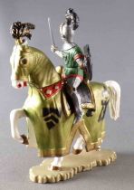 Starlux - Moyen-âge - série 64 - Réf 6119 HP - Cavalier Seigneur Combattant (Vert & argent) Cheval Blanc au Pas Harnois Vert