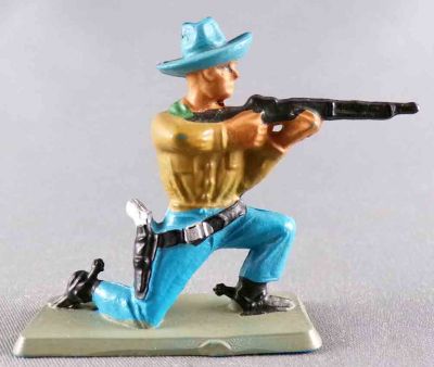 Starlux - Nestl Kohler - Cow-Boys - Footed Firing Rifle Kneeling (Ochre & Light Blue) N 134