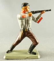 Starlux - Nestl&eacute; Kohler - Cow-Boys - Footed Firing Rifle Standing Bent Knees Grey & Brown N&deg; 137