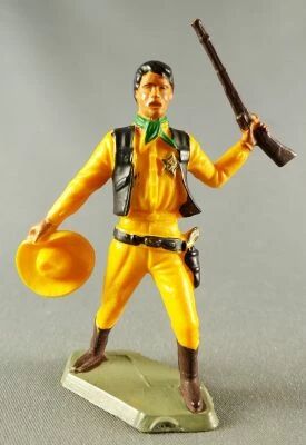Starlux - Nestl� Kohler - Cow-Boys - Pi�ton Sheriff Brandissant Fusil Jaune Gilet Noir N� 131