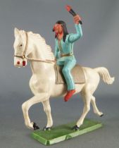 Starlux - Sioux Série Ordinaire 65 - Cavalier Flambeau (bleu) cheval blanc trot (réf 435)