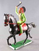 Starlux - Sioux Série Ordinaire 65 - Cavalier Hache (vert) cheval noir trot (réf 433)