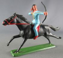 Starlux - Sioux Série Ordinaire 65 - Cavalier Tireur à l\'arc (bleu) cheval noir galop (réf 434)