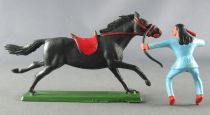 Starlux - Sioux Série Ordinaire 65 - Cavalier Tireur à l\'arc (bleu) cheval noir galop (réf 434)