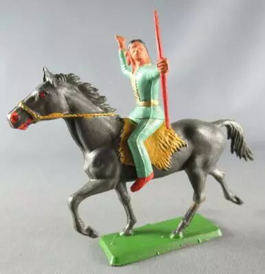 Starlux - Sioux S�rie Ordinaire 65 - Cavalier Tireur � l\'arc (vert) cheval gris trot (r�f 434)
