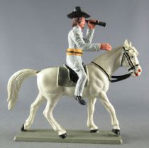 Starlux - Sudistes - Série ordinaire - Cavalier Officier Longue-vue Cheval  Blanc tête droite (réf CS1)