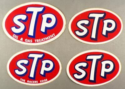 STP - Huile Automobile & Moto - Lot de 4 Autocollants Vintage