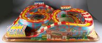 Technofix GE 307 Tin Wind-Up Roller Coaster Toy 2 Vehicles with Key no Box Mechanical tin Train 