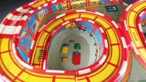 Technofix GE 307 Tin Wind-Up Roller Coaster Toy 2 Vehicles with Key no Box Mechanical tin Train 