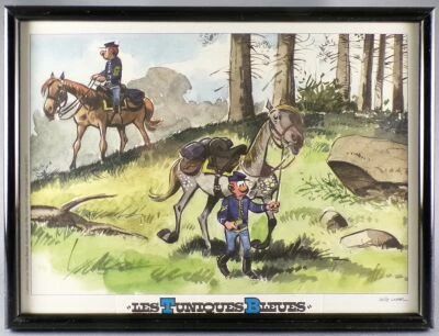 The Blue Boys - Bookplate Tir� � Part Lambil & Cauvin Framed - On Horseback & On Foot