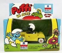 The Smurfs - Die-Cast vehicule Esci - Black Smurf in yellow car (mint in box)