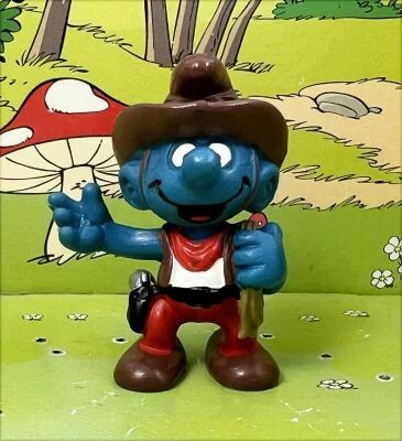 The Smurfs - Schleich - 20122 Cowboy Smurf (brown laso)  Made in Portugal