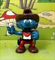 The Smurfs - Schleich - 20122 Cowboy Smurf (brown laso)  Made in Portugal