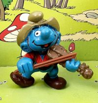 The Smurfs - Schleich - 20159 Cowboy Smurf player of violin (ochre hat & marron bow)