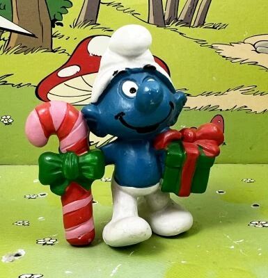 The Smurfs - Schleich - 20207 Christmas Smurf with Stick and Gift (W. Berrie Co.)