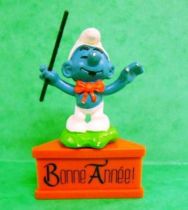 The Smurfs - Schleich - Bandleader Smurf  \'\'Happy New Year!\'\' (red base)