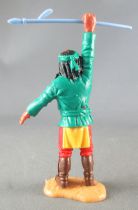 Timpo - Apaches - Footed right arm raised (blue spear) green torso standing uprise legs (yellow apron red pants dark brown boots