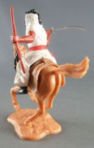 Timpo - Arabes - Cavalier blanc cimeterre & fusil noir pantalon noir ceinture rouge cheval baie galop court socle sable