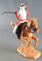 Timpo - Arabes - Cavalier blanc cimeterre & fusil noir pantalon noir ceinture rouge cheval baie galop court socle sable
