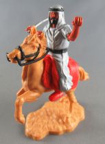Timpo - Arabes - Cavalier gris (variation) cimeterre pantalon rouge ceinture noire cheval cabré baie socle sable