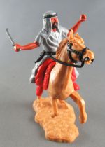 Timpo - Arabes - Cavalier gris (variation) cimeterre pantalon rouge ceinture noire cheval cabré baie socle sable