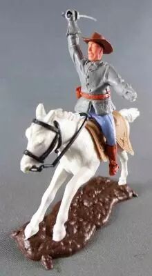Timpo - Confederate 2nd s�ries (2 pieces head) - Mounted Right Arm Brandishing Saber White Galloping Horse