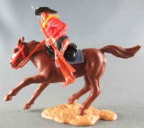 Timpo - Cow-Boys - 2nd Series - Mouted Right Arm Raised Pistol & Winchester Red Shirt Brown legs Brown galloping (short) horse