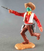 Timpo - Cow-Boys - 3rd Series - Footed Masked Bandit Right Arm Outstretched (pistol) Red Shirt White Waistcoat Running Brown Leg