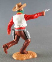 Timpo - Cow-Boys - 3rd Series - Footed Masked Bandit Right Arm Outstretched (pistol) Red Shirt White Waistcoat Running Brown Leg