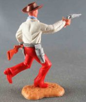 Timpo - Cow-Boys - 3rd Series - Footed Right Arm Outstretched (pistol) Left Arm (Winchester) White Shirt Running Red Legs