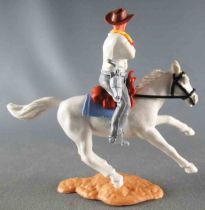 Timpo - Cow-Boys - 3rd Series - Mounted Firing Rifle White Shirt Grey legs White Galloping Horse