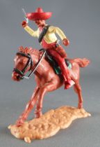 Timpo - Mexicains - Cavalier (ceinture séparée) bras droit levé veste jaune (révolver) pantalon rouge sombrero rouge cheval marr