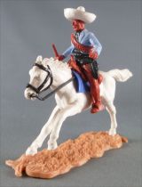 Timpo - Mexicains - Cavalier ceinture moulée winchester veste bleue pantalon marron sombrero blanc cheval blanc galop long