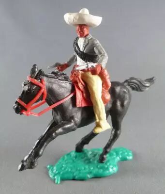 Timpo - Mexicains - Cavalier ceinture s�par�e 2 mains � hauteur de la taille veste grise 2 r�volvers pantalon jaune sombrero bla