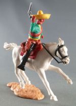 Timpo - Mexicains - Cavalier ceinture séparée bras droit levé veste verte révolver pantalon noir sombrero jaune cheval blanc