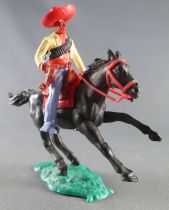 Timpo - Mexicains - Cavalier ceinture séparée bras gauche en bas veste jaune 2 révolvers pantalon bleu sombrero rouge cheval noi