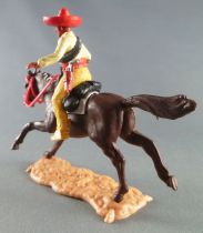 Timpo - Mexicains - Cavalier ceinture séparée pose du couteau veste jaune pantalon jaune citron sombrero rouge cheval brun galop