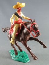 Timpo - Mexicains - Cavalier ceinture séparée pose du couteau veste jaune pantalon jaune sombrero jaune cheval brun galop court