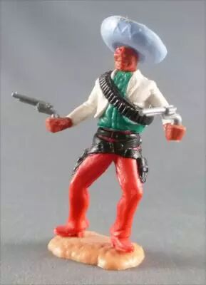 Timpo - Mexicains - Pi�ton 2 mains � hauteur de la taille veste blanche 2 r�volvers sombrero bleu jambes rouges pied droit vers