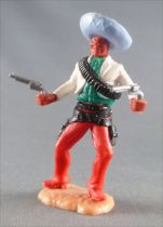 Timpo - Mexicains - Piéton 2 mains à hauteur de la taille veste blanche 2 révolvers sombrero bleu jambes rouges pied droit vers