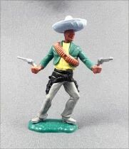 Timpo - Mexicains - Pi&eacute;ton 2 mains &agrave; hauteur de la taille veste verte (2 r&eacute;volvers) sombrero bleu jambes grises pied droit vers 