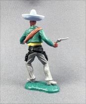 Timpo - Mexicains - Pi&eacute;ton 2 mains &agrave; hauteur de la taille veste verte (2 r&eacute;volvers) sombrero bleu jambes grises pied droit vers 
