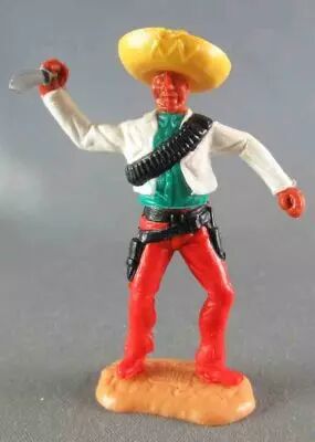 Timpo - Mexicains - Pi�ton bras droit lev� veste blanche (couteau) sombrero jaune jambes rouges pied droit devant
