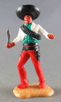 Timpo - Mexicains - Piéton bras droit levé veste blanche (couteau) sombrero noir jambes avançantes rouges