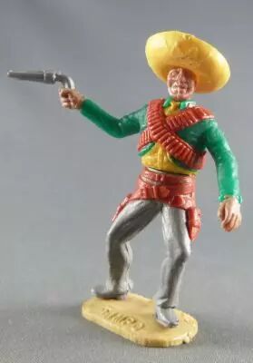 Timpo - Mexicains - Pi�ton bras droit tendu veste verte (r�volver) sombrero jaune jambes grises pied droit vers la droite