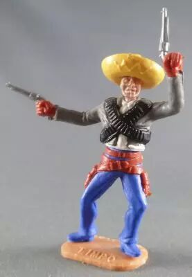 Timpo - Mexicains - Pi�ton bras gauche lev� veste grise (2 r�volvers) sombrero jaune jambes bleues pied droit vers la droite