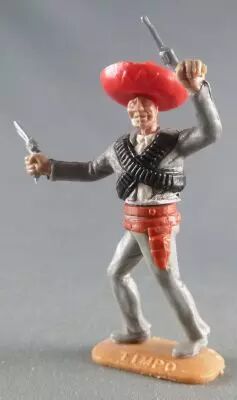 Timpo - Mexicains - Pi�ton bras gauche lev� veste grise (2 r�volvers) sombrero rouge jambes grises avancantes